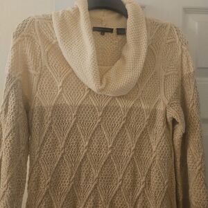 Jeanne Pierre 100% Cotton Cowl Neck Cabincore Knit Creme Boho sweater S